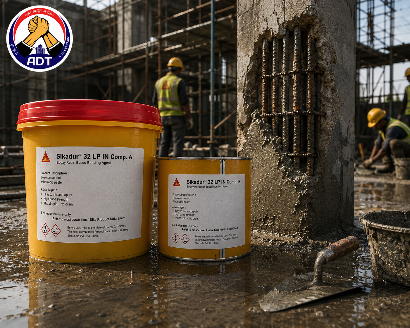 Sikadur 32 LP applied on concrete crack repair surface — low pressure epoxy bonding agent structural bond Sika India
