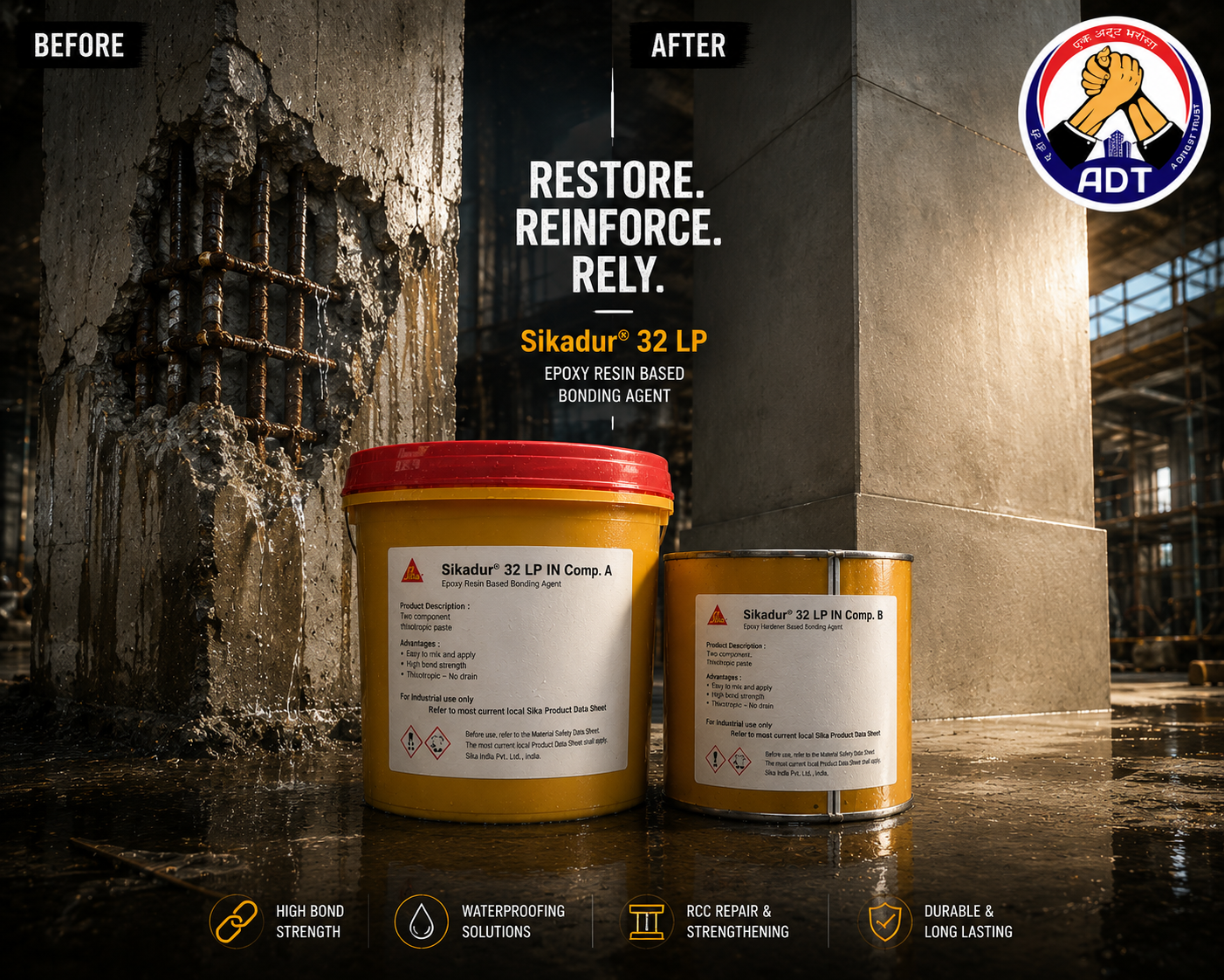Sikadur 32 LP product close up — low-pressure epoxy bonding agent specifications Sikadur range Sika India

