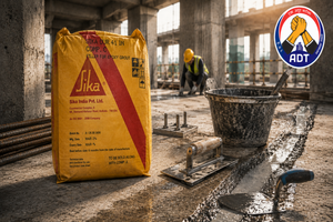 Industrial concrete floor repaired with Sikadur-41 — three-component epoxy repair mortar high strength chemical resistance India
