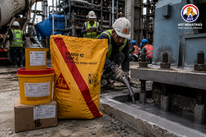 Turbine foundation grouted with Sikadur-42 — three-component non-shrink epoxy grout high load bearing structural grouting India