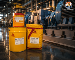 Non-shrink epoxy grout Sikadur-42 MP being poured into grouting compound application — multi-purpose precision grouting India
