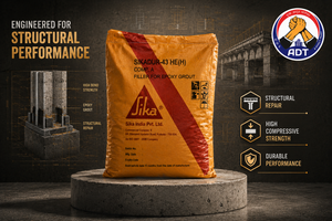 Sikadur-43 thixotropic epoxy repair mortar — vertical overhead structural concrete repair non-sag high strength chemical resistance India
