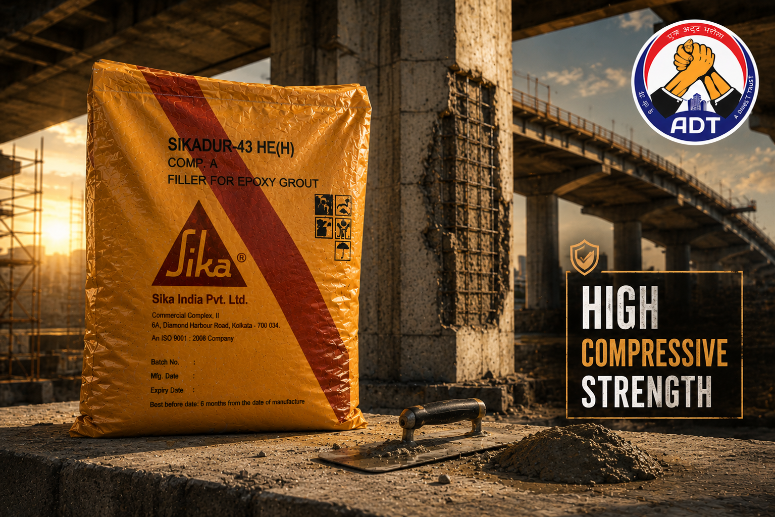 Sikadur-43 construction chemical — thixotropic epoxy repair mortar vertical overhead structural concrete repair durable India


