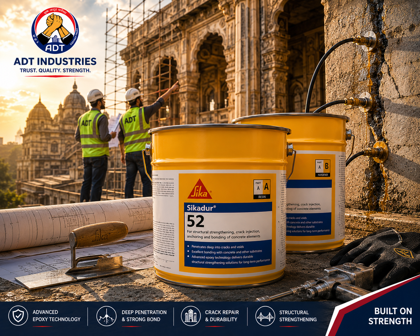 Sikadur-52 product close-up — low-viscosity epoxy injection grout structural crack repair bond restoration specifications India

