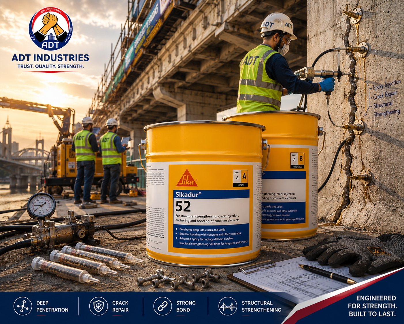 Sikadur-52 construction chemical — low-viscosity epoxy injection grout structural concrete crack repair and bond restoration India