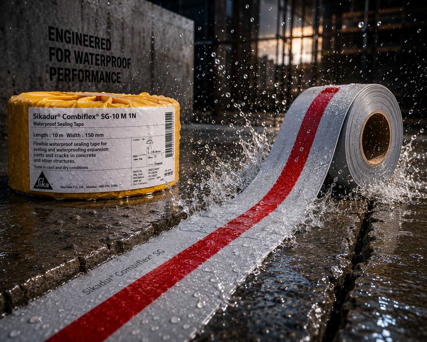 Sikadur Combiflex SG applied on concrete expansion joint — epoxy bonded flexible waterproofing strip movement joint sealing India

