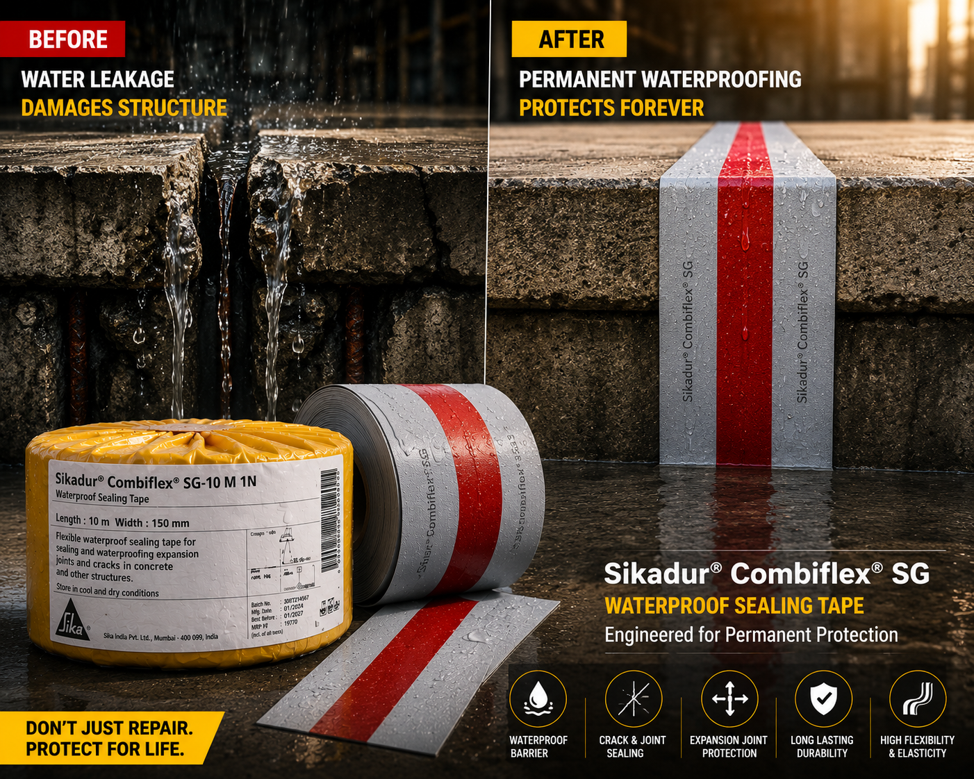 Sikadur Combiflex SG product close up — flexible joint sealing waterproofing system specifications Sika India
