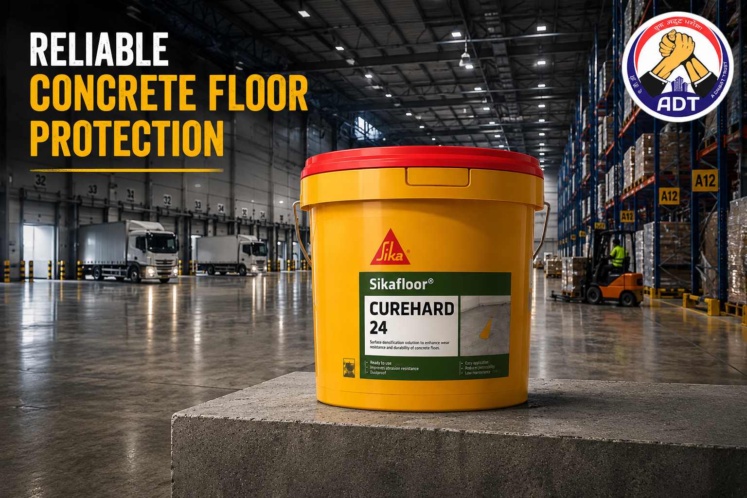 Sikafloor CureHard-24 dust-proofing a warehouse concrete floor