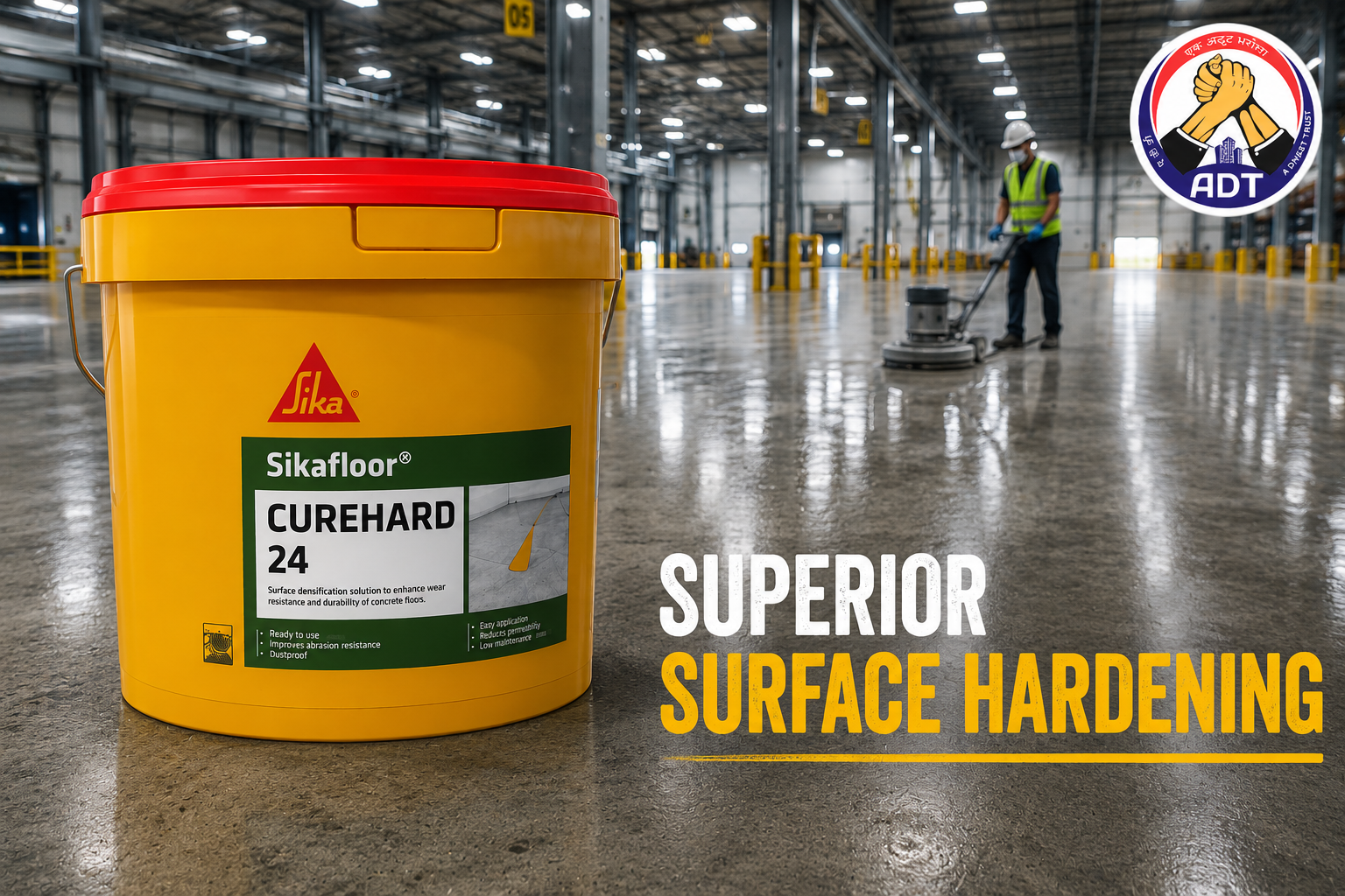 Sikafloor CureHard-24 densifier used in grinding and polishing concrete