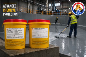 Flowable epoxy putty Sikagard-694 FI being poured into deep concrete void — honeycombing repair full depth fill India
