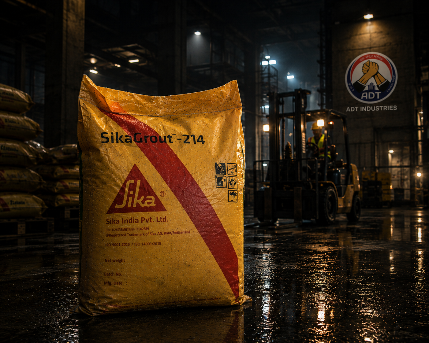 Sikagrout 214 flowable grout application — non-shrink cement grout for bridge bearing machine foundation structural India
