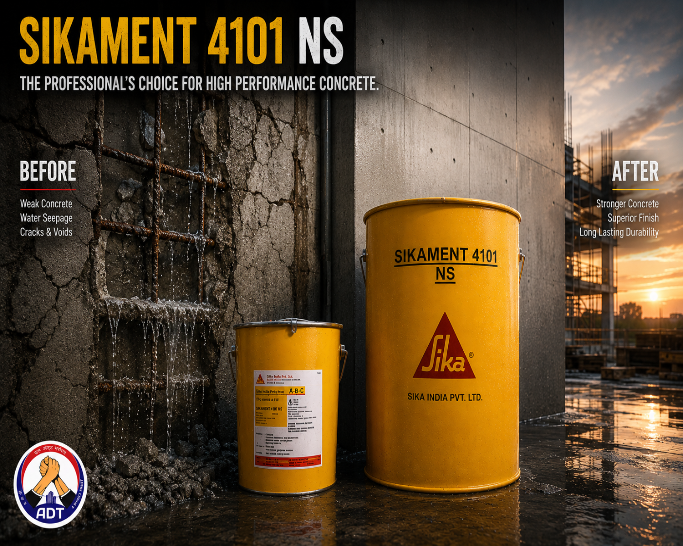 Sikament 4101NS concrete admixture application — SNF superplasticizer for structural slab foundation precast concrete India
