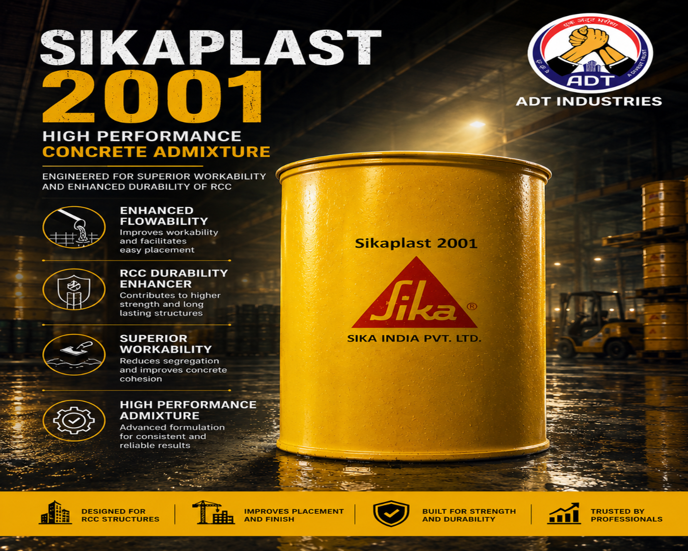 Sikaplast 2001 low PC polycarboxylate superplasticizer — concrete admixture water reduction workability slump retention Sika India
