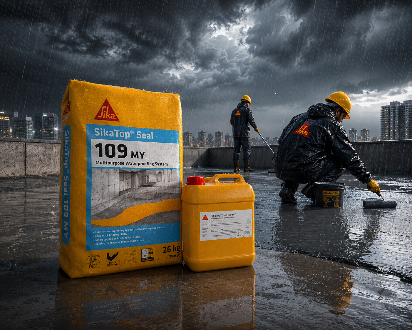 Sikatop®-109 Seal IN — advanced polymer-modified cementitious waterproofing chemical with superior crack-bridging and elastic membrane formation




