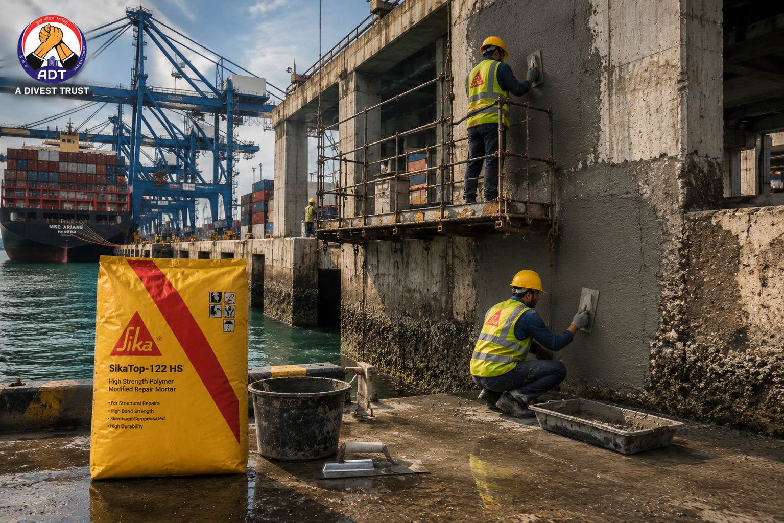 SikaTop-122 HS product close-up — high-strength two-component repair mortar structural concrete restoration specifications India
