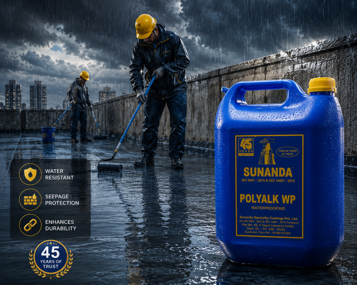 Sunanda Polyalk WP — flexible waterproofing chemical that forms a durable barrier against moisture ingress and water penetration




