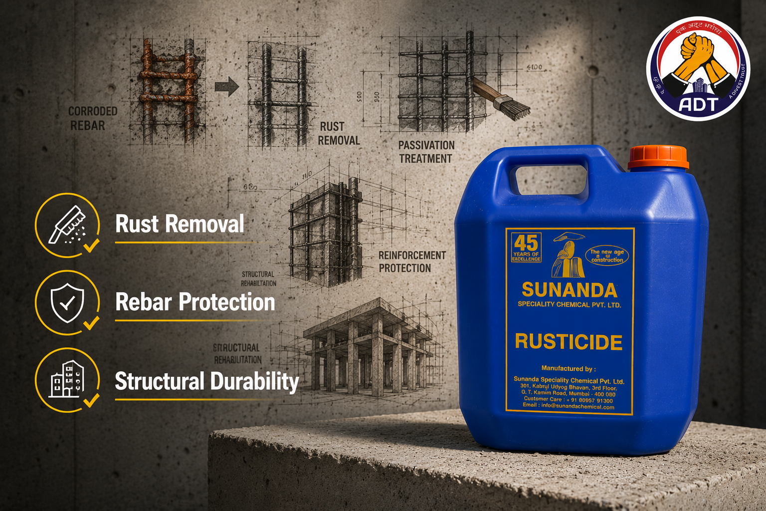 Sunanda Rusticide rust remover features full rust removal rebar protection and structural durability for steel India