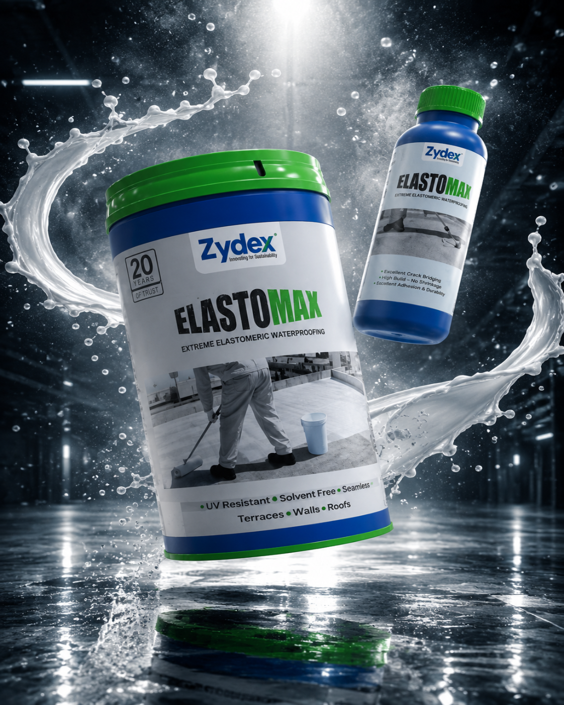 Zydex Elasto Max — UV resistant elastomeric waterproofing chemical for roof slabs terraces parapet walls and exterior facades India
