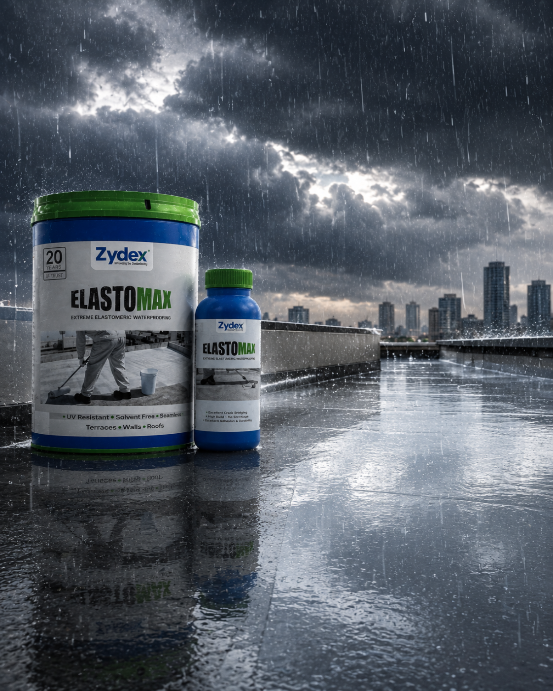 Elasto Max by Zydex — seamless flexible waterproofing solution for roof waterproofing wall leakage solution and terrace seepage India
