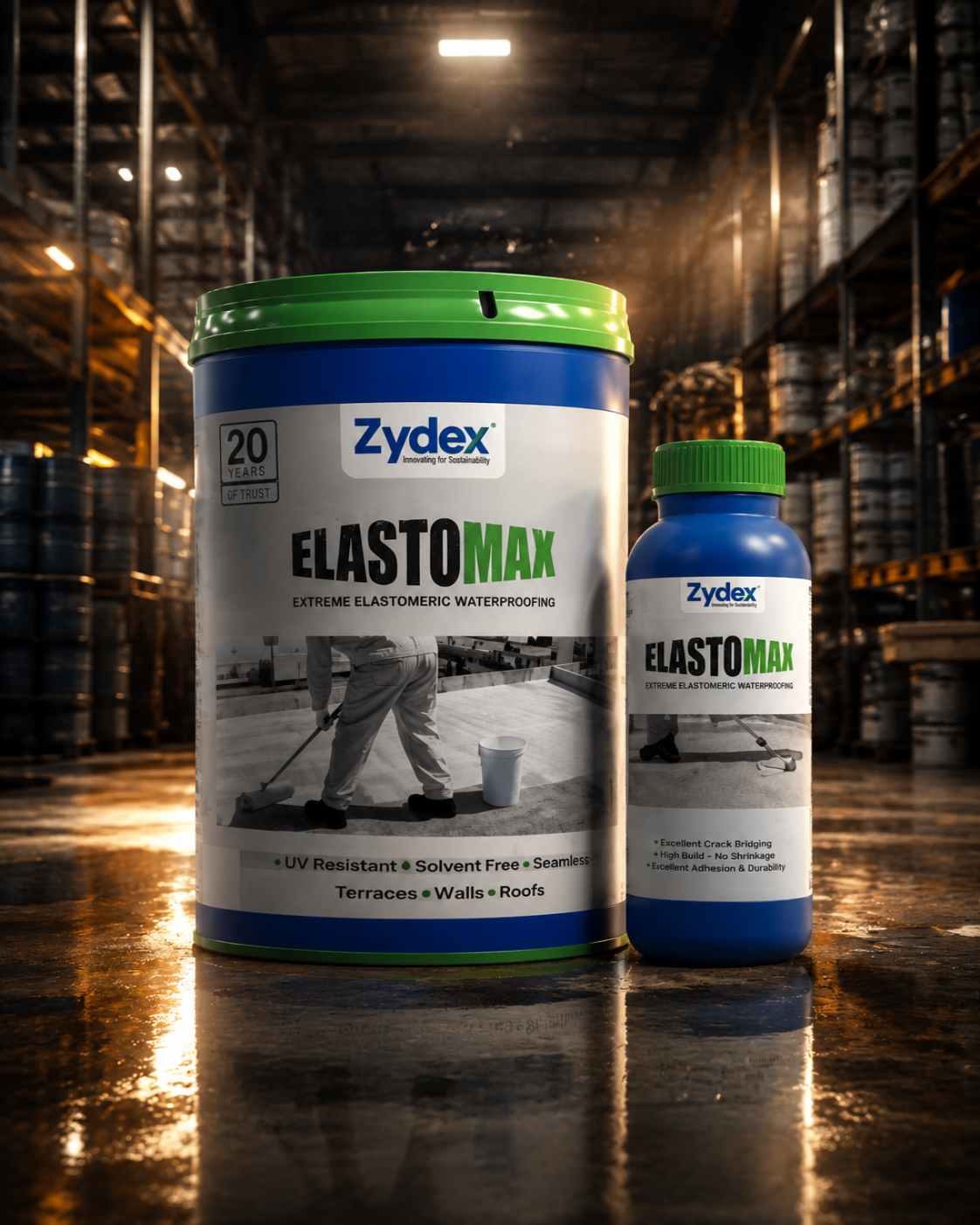 Zydex Elasto Max — durable acrylic elastomeric waterproofing chemical for wall seepage solution and permanent roof leakage prevention India
