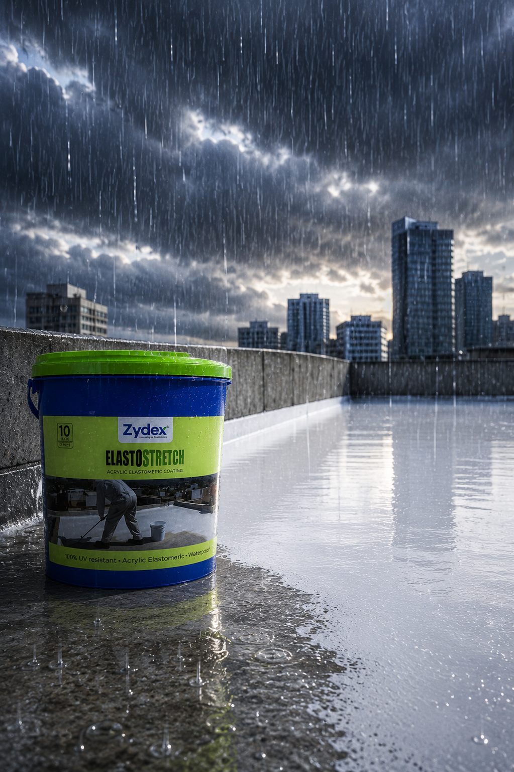 Zydex Elasto Stretch — trusted super-stretch waterproof elastomeric coating by Zydex Industries for waterproofing contractors across India
