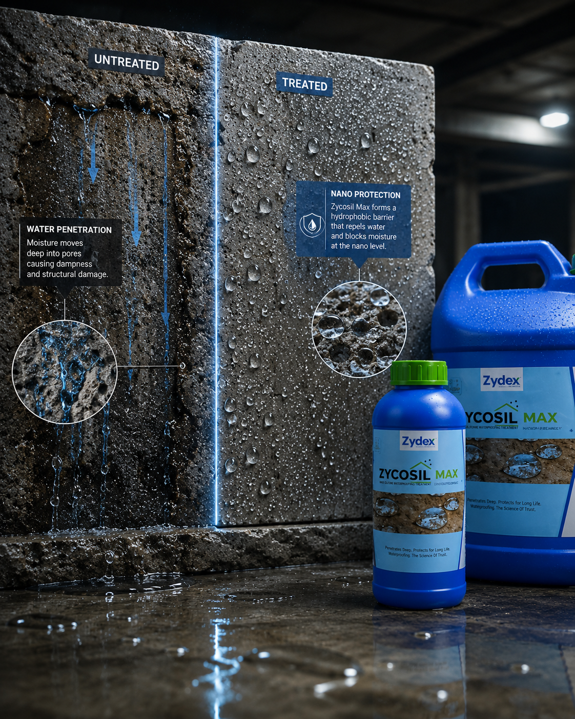 Zydex Zycosil Max — 100% UV-resistant non-leachable organosilane nano-sealer that eliminates peel-off, flaking and blistering on surfaces




