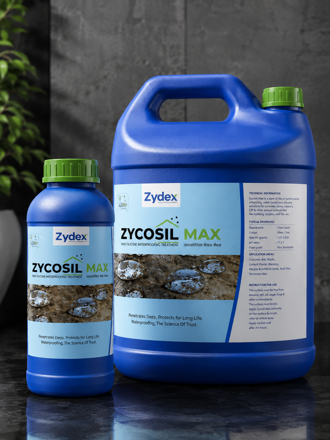 Zydex Zycosil Max — permanent maintenance-free water repellent nano-sealer preferred by contractors for high-performance waterproofing across India



