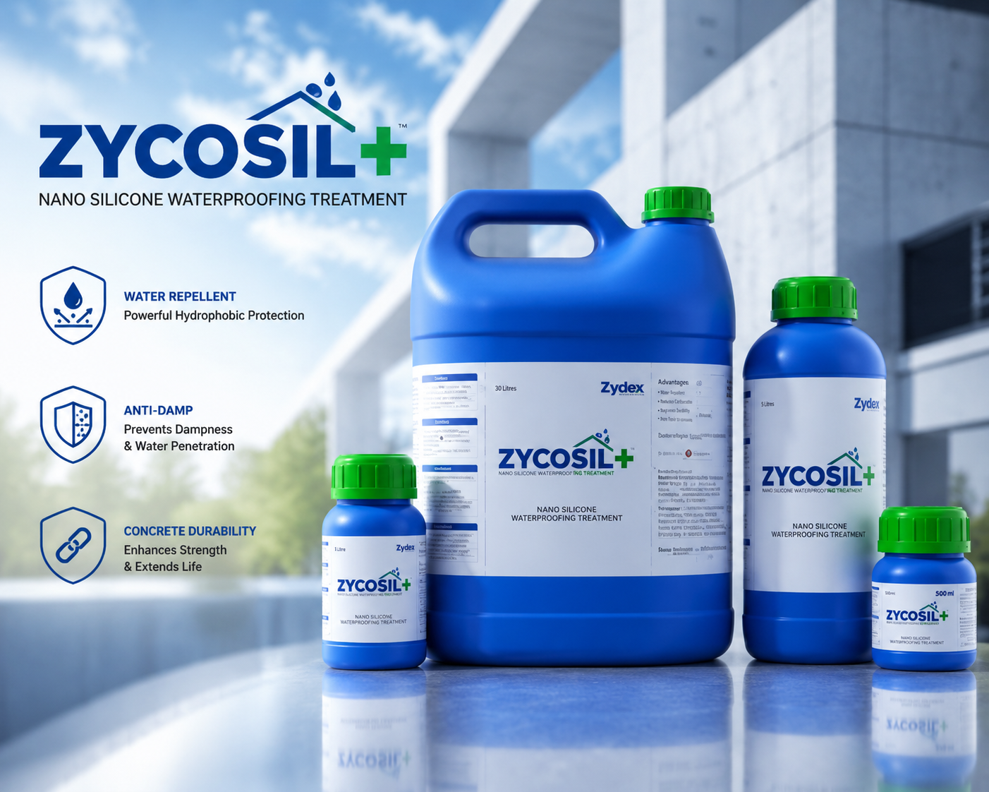 Zydex Zycosil Plus — organosilane reactive nano-sealer for deep-penetrating permanent waterproofing on masonry, concrete and plaster surfaces




